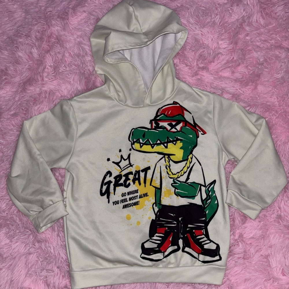 Boys White Graphic Hoodie - Size 6Y